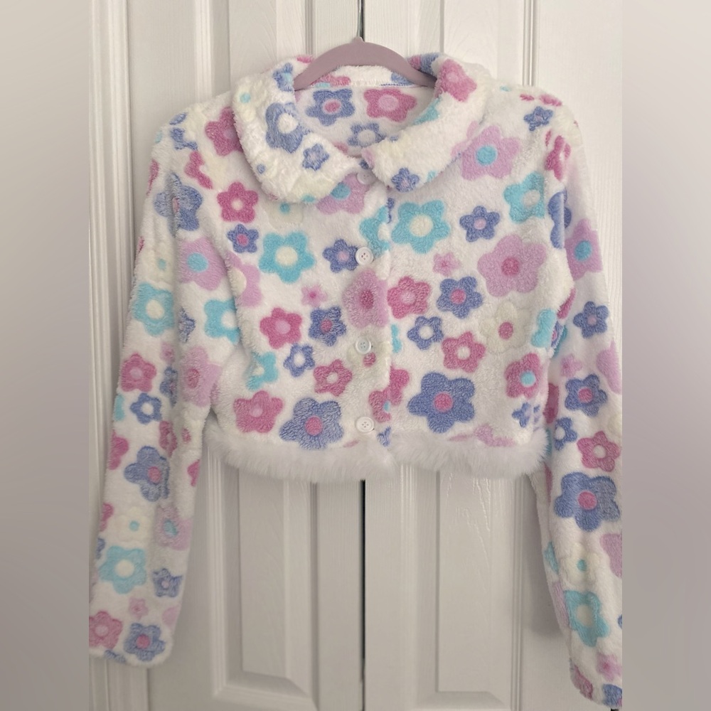 Floral fuzzy cardigan